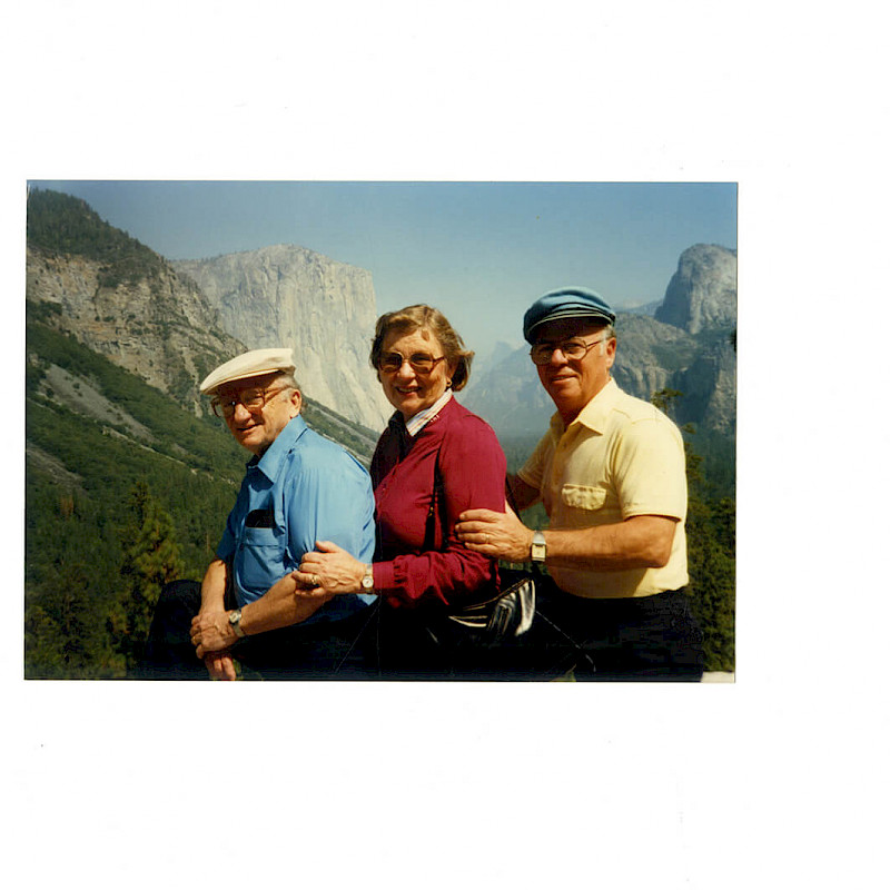 Ben and Gertrude with a friend at Yosemite, September 1987