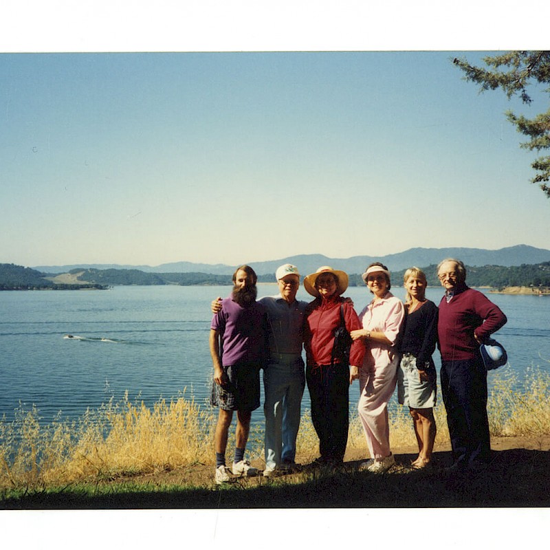 Ben (far right) and Gertrude (middle left) with family at Lake Mendocino in California, July 1991