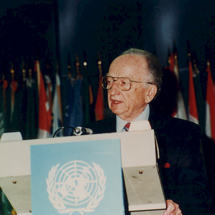 Ben speaking at a United Nations Diplomatic Conference in Rome, June 2, 1998