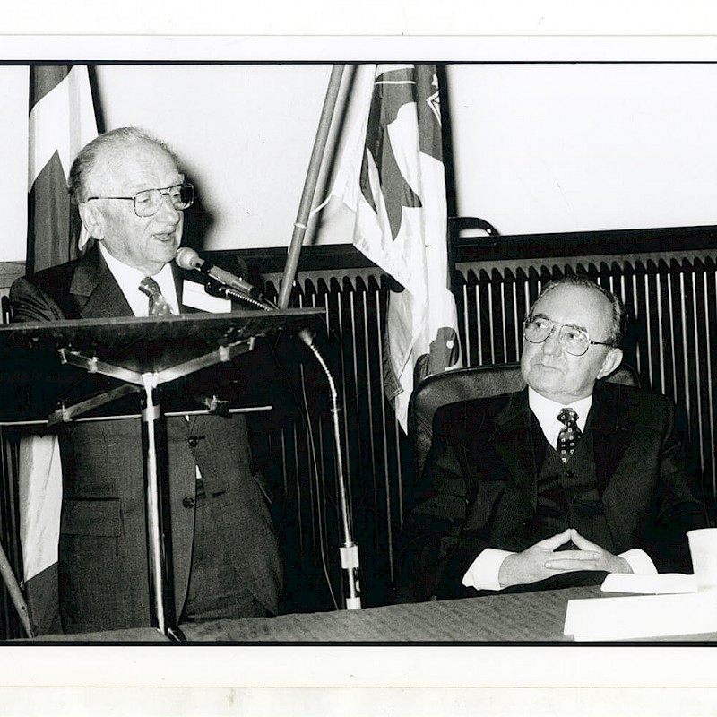 Ben (left) speaking at McGill University in Montreal, Canada, January 1999