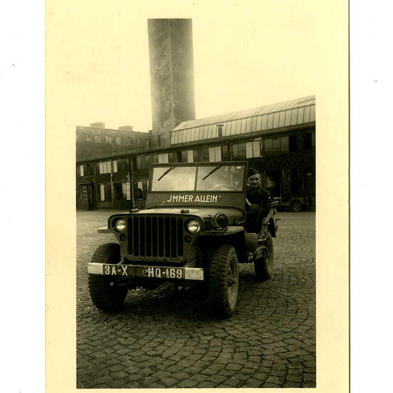 Ben riding a jeep in Munich, August 1945