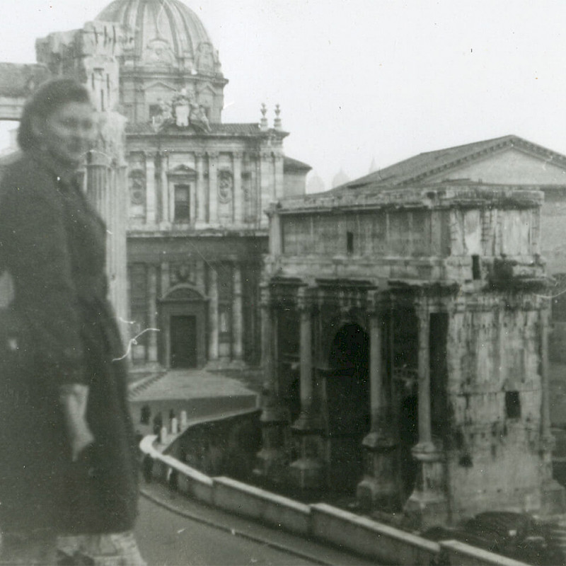 Gertrude visiting ruins in Rome, December 1946