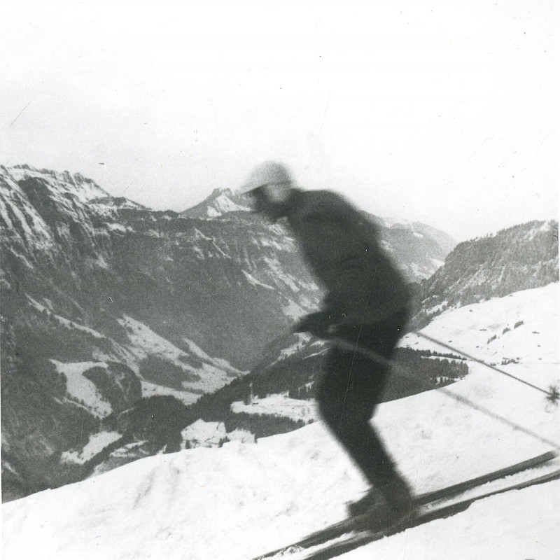 A skiier in Engelberg, December 1946